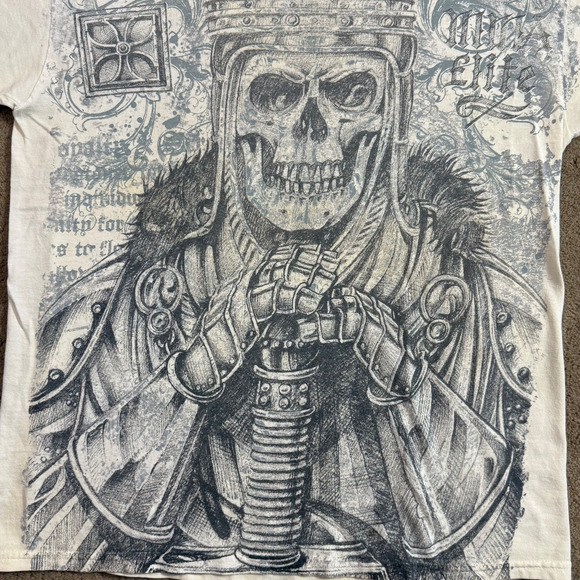 Vintage MMA Elite Graphic T Shirt Mens M Grunge Y2K Cross Skull Off White - Picture 4 of 8